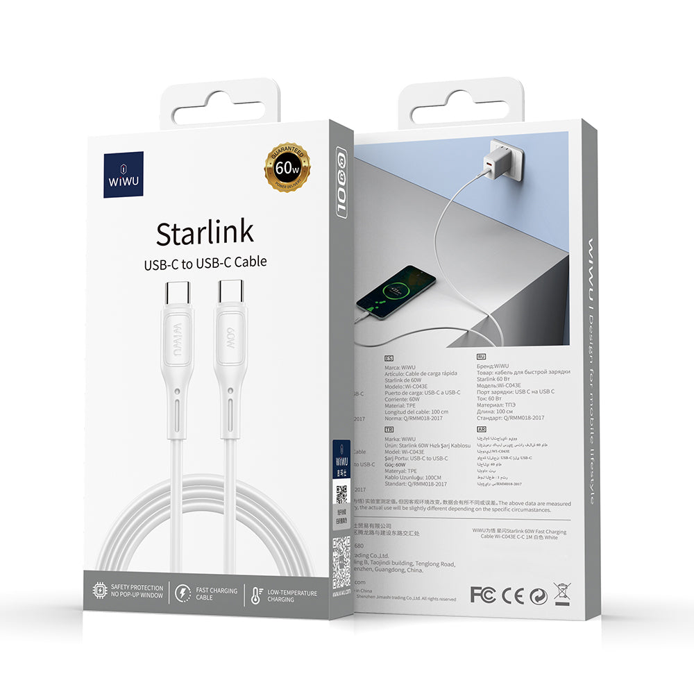 Wiwu Wi-C043E Starlink Serisi Type-C to Type-C Hızlı Şarj Özellikli Data ve Şarj Kablosu 60W 1M Wiwu Wi-C043E Starlink Serisi Type-C to Type-C Hızlı Şarj Özellikli Data ve Şarj Kablosu 60W 1M